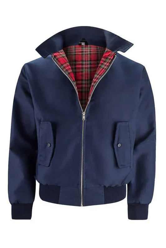 Men's Bomber Jacket with Stand-Up Collar and Checkered Lining