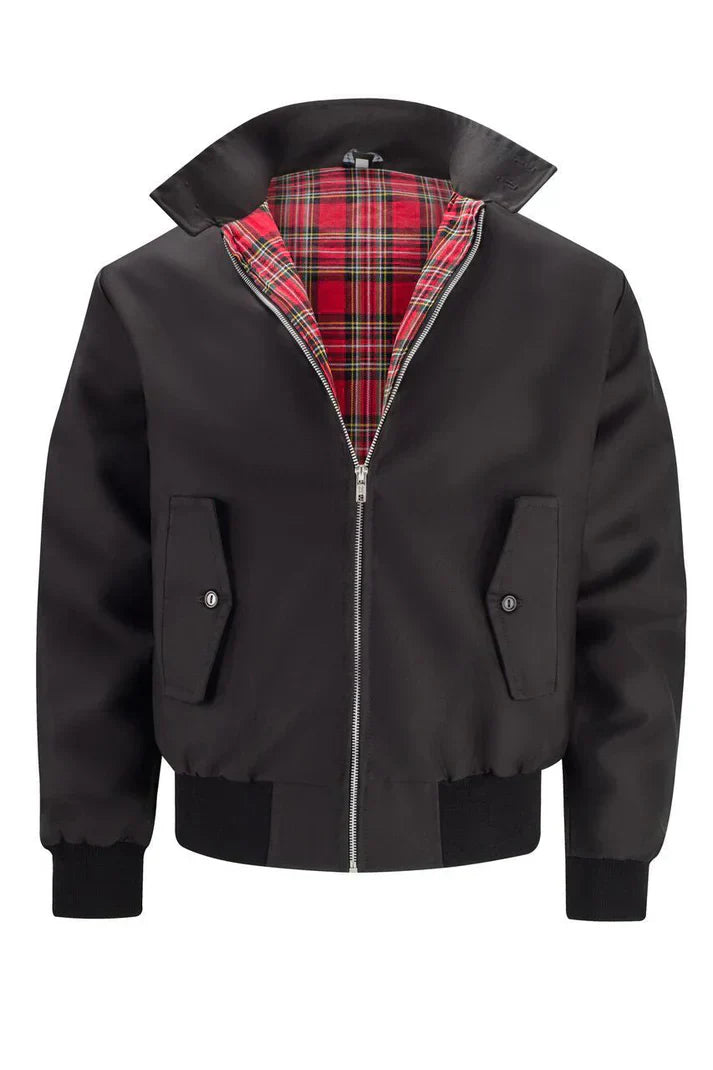 Men's Bomber Jacket with Stand-Up Collar and Checkered Lining