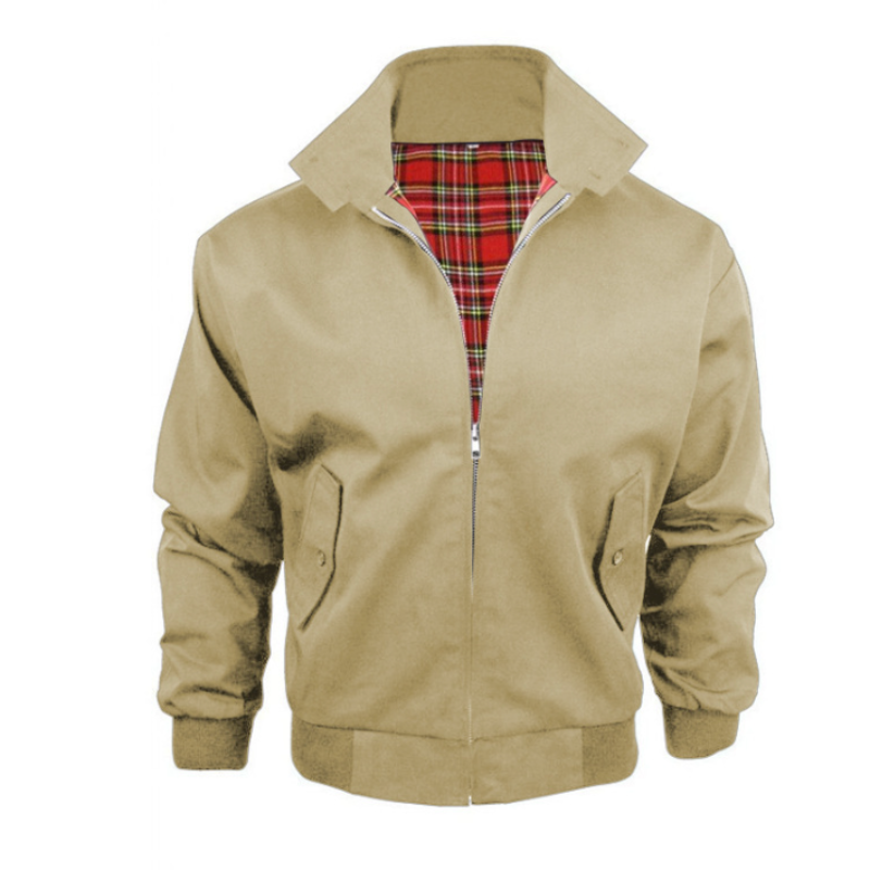 Men's Bomber Jacket with Stand-Up Collar and Checkered Lining