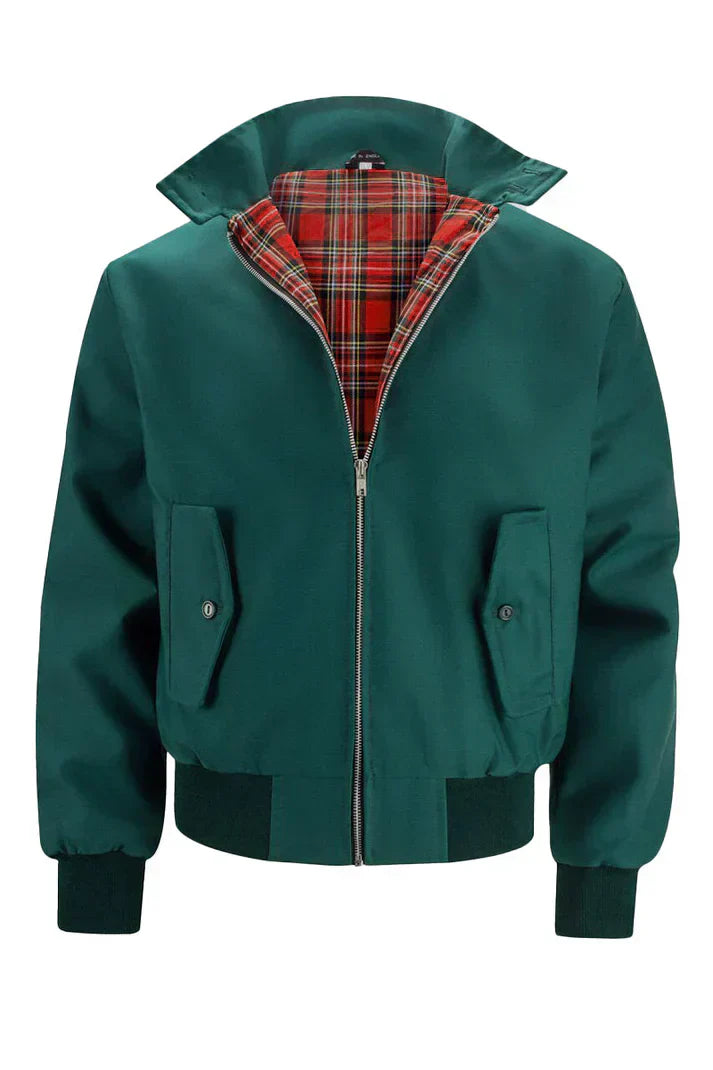 Men's Bomber Jacket with Stand-Up Collar and Checkered Lining